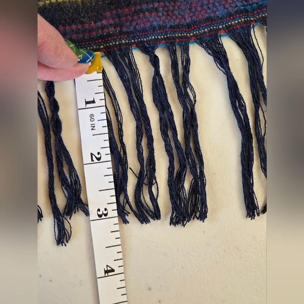 Woven Heart Hooded Cape Poncho with Fringe Medium